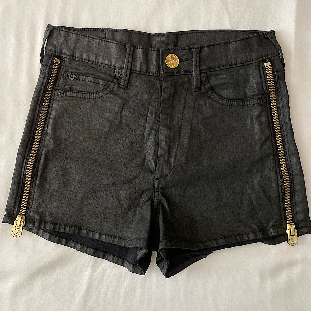 True Religion Black Shorts Gold Zipper Details